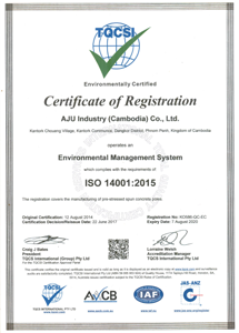 AJU Cambodia ISO 14001:2015 Certified (TQCSI)
